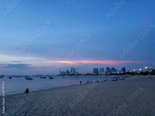 people on the beach at sunset