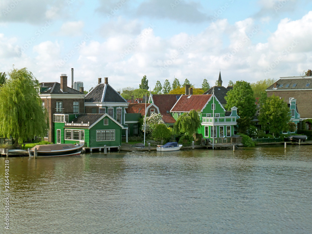 Impressive Dutch Town on the Zaan Riverbank, Zaanstad, Netherlands 