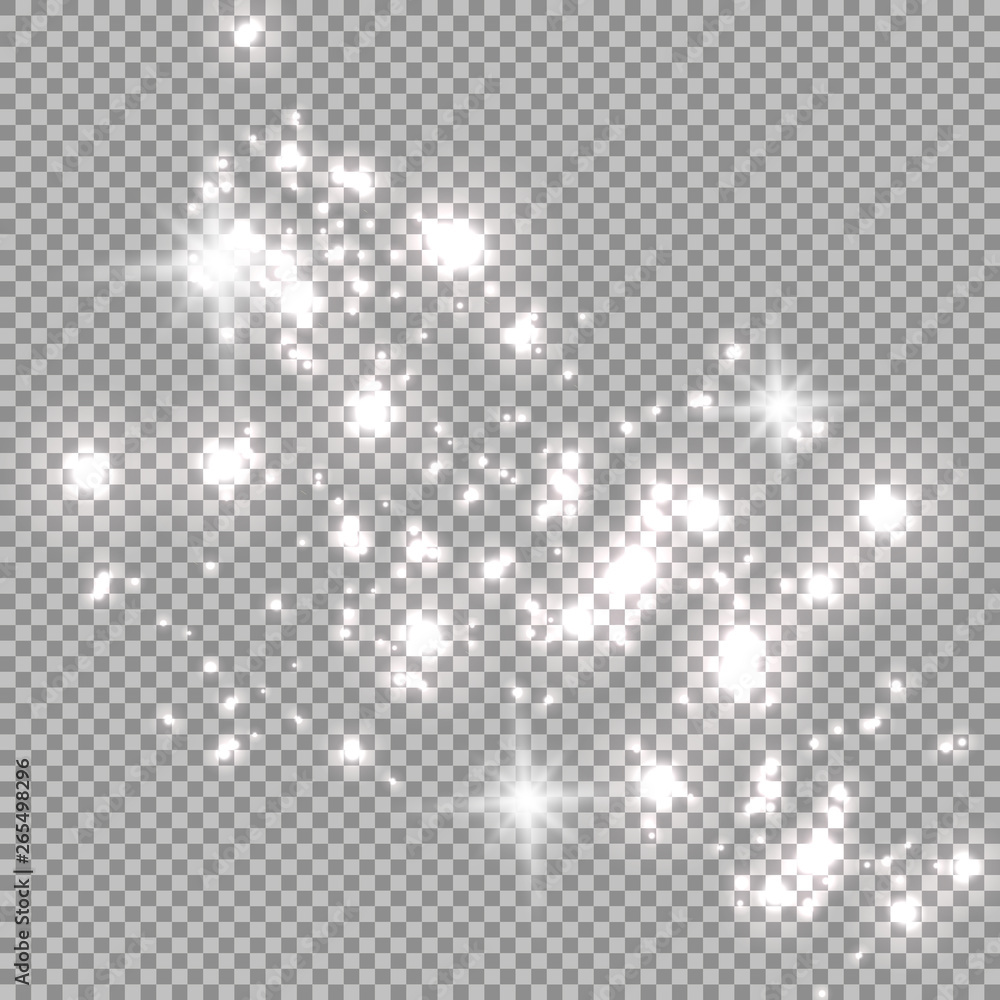 Dust white. White sparks and golden stars shine with special light. Vector sparkles on a transparent background. Christmas abstract pattern. Sparkling magical dust particles. Dust white. White sparks and golden stars shine with special light. Vector sparkles on a transparent background. Christmas abstract pattern. Sparkling magical dust particles.
