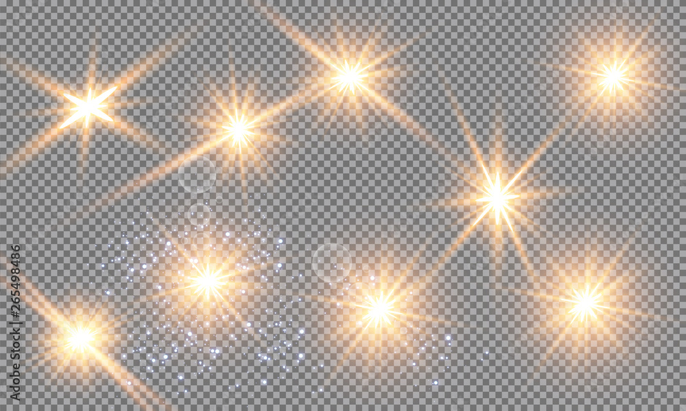 Glow light effect. Vector illustration. Christmas flash Concept. Vector illustration of abstract flare light rays. A set of stars, light and radiance, rays and brightness. Glow light effect. - obrazy, fototapety, plakaty 