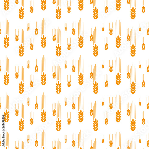Seamless pattern with whole grain seeds organic, natural background isolated on white background flat style design vector illustration. Wheat, barley or rye ears with straw chaotic falling version