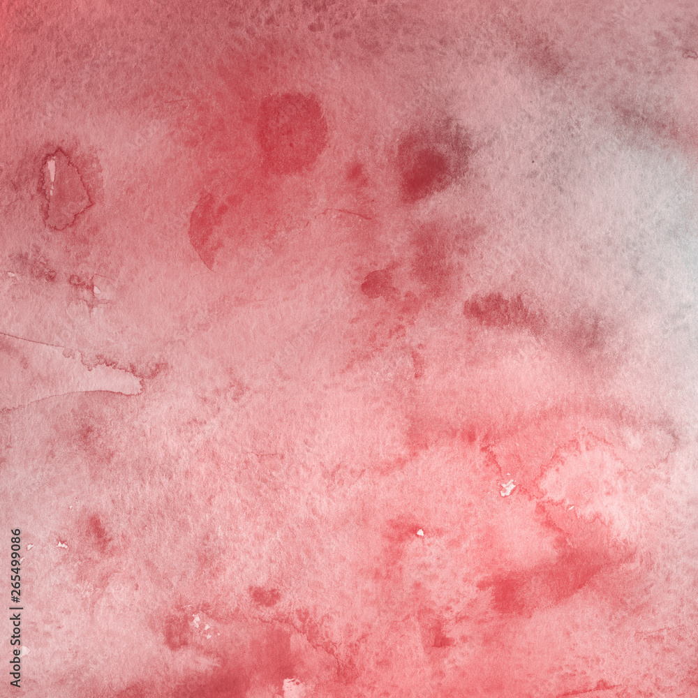 Fototapeta premium Red ink and watercolor texture on white paper background. Paint leaks and ombre effects. Hand painted abstract image.