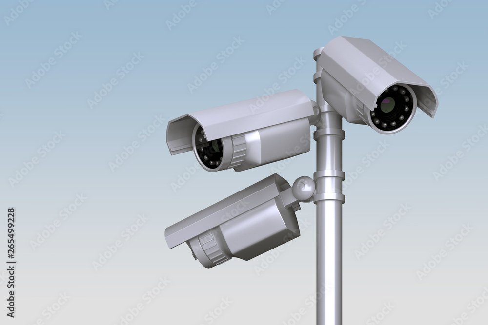 group of outdoor video cameras on pole group of outdoor video cameras on pole