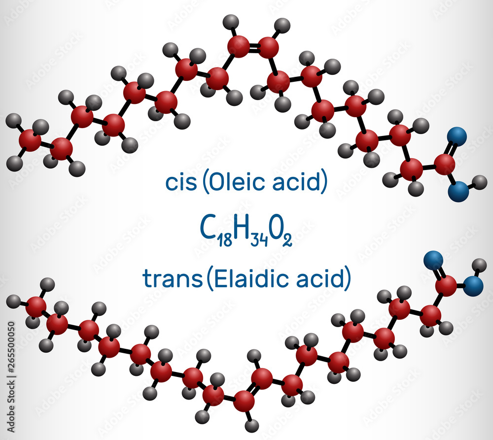 Oleic acid (cis ) and elaidic acid (trans), omega9 fatty acids are