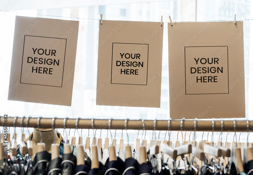 3 Hanging Posters Mockup In Clothing Store Stock Template Adobe Stock
