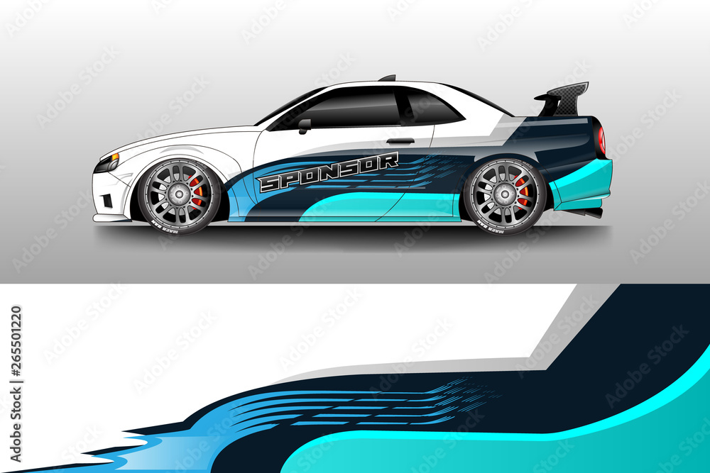 Obraz premium Car wrap livery decal vector , supercar, rally, drift . Graphic abstract stripe racing background . Eps 10