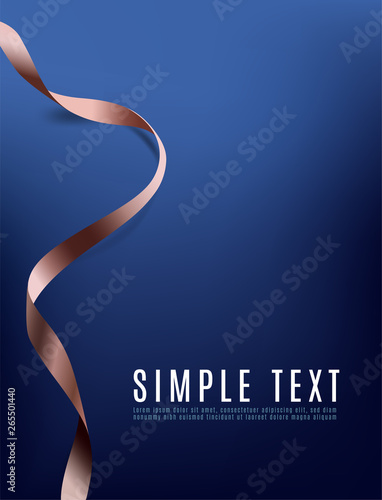 Pink gold ribbon on blue background. Vector illustration. - Vector