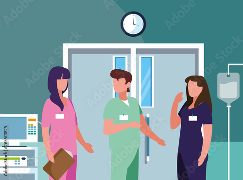 interracial group medicine workers in operating theater