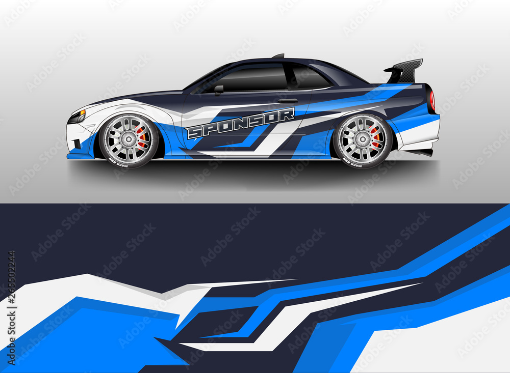 Obraz premium Car wrap livery decal vector , supercar, rally, drift . Graphic abstract stripe racing background . Eps 10 