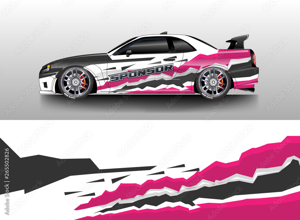 Fototapeta premium Car wrap livery decal vector , supercar, rally, drift . Graphic abstract stripe racing background . Eps 10 