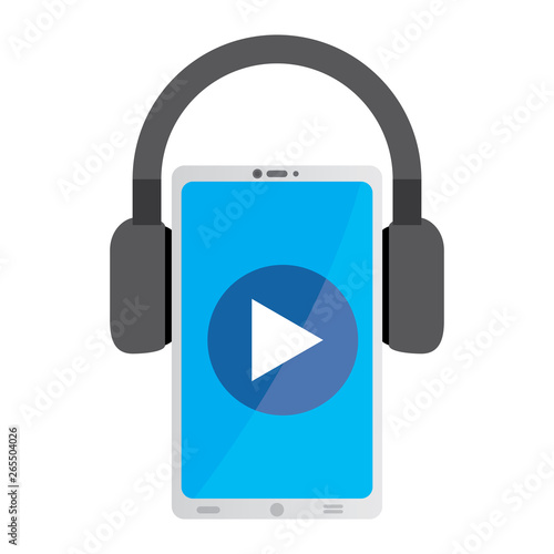 Smartphone with a headphones icon. Mobile app. Vector illustration design