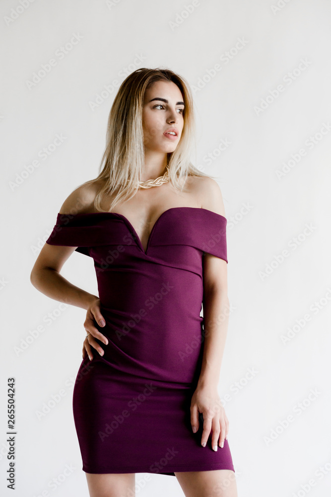 Portrait Young Blond Woman Dress Posing Studio Portrait Young Blond Woman Dress Posing Studio