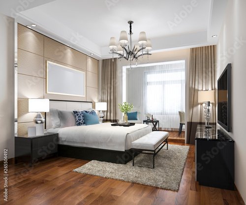 3d rendering luxury modern bedroom suite in hotel © dit26978
