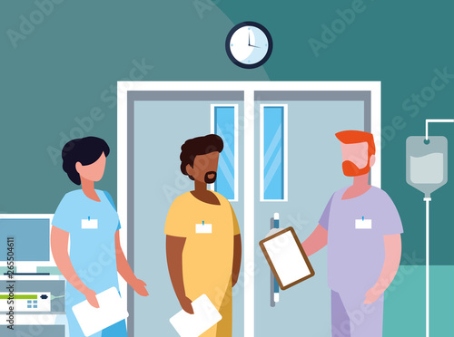 interracial group medicine workers in operating theater