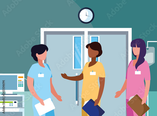 interracial female medicine workers in operatiing theater