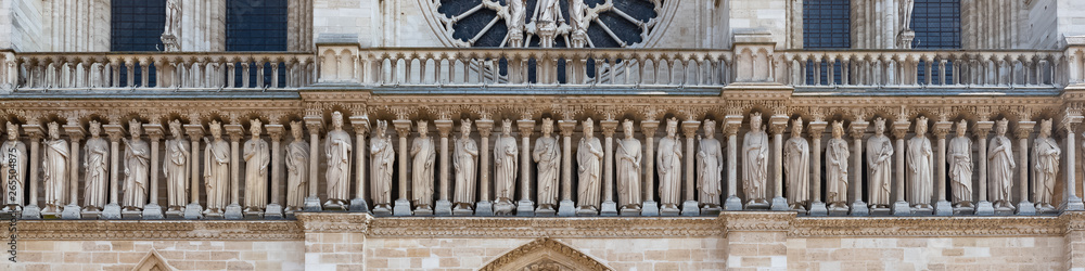 Paris, Notre-Dame cathedral in the ile de la Cite, the kings gallery on the western facade