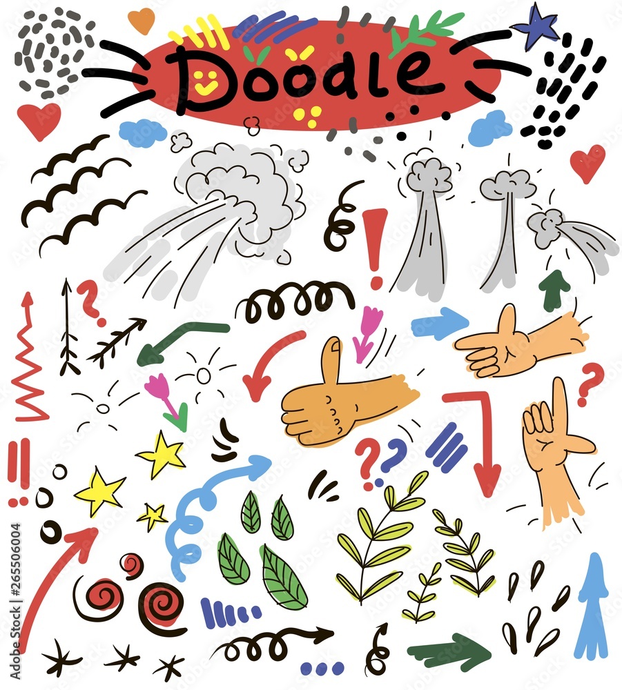 Obraz premium Collection of hand drawn think and talk speech bubbles with love message, greetings and sale ad. Doodle style comic balloon, cloud, heart shaped design elements. Isolated vector.