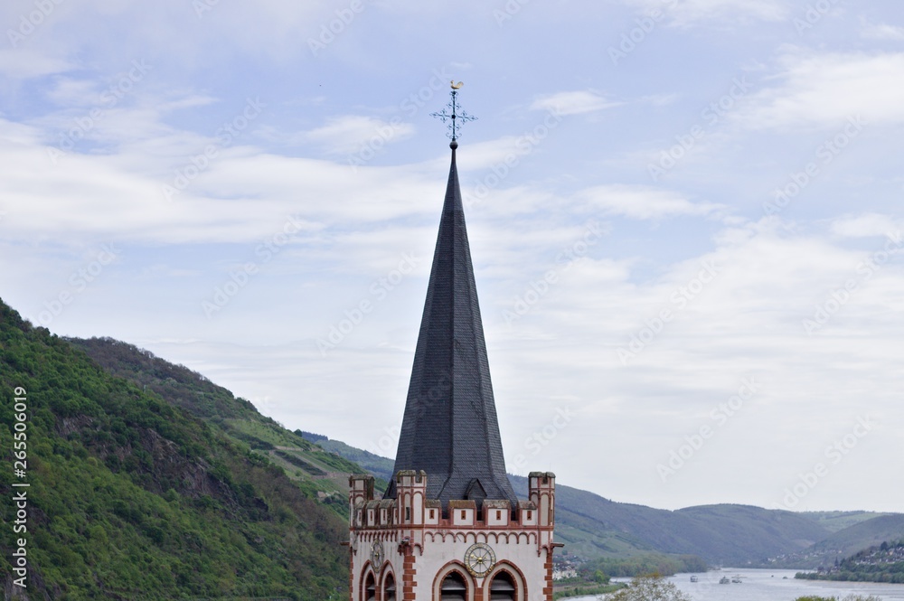 Gothic tower in a medieval town (St. Peter Church, Bacharach, Germany)