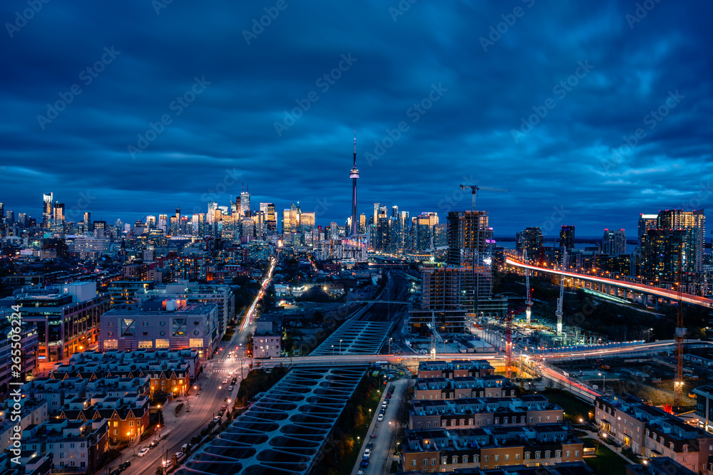 Fototapeta premium City Skyline at Night of downtown modern Toronto city architecture