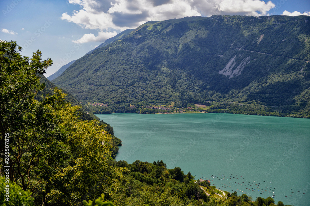 Panoramic view of lake of Santa Croce, Italy