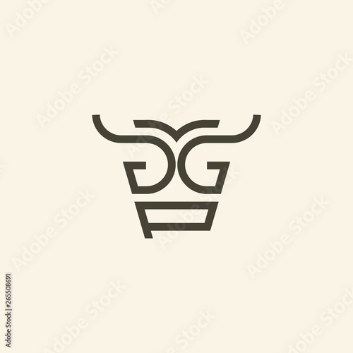 Cow - Letter G & P - Vector logo template