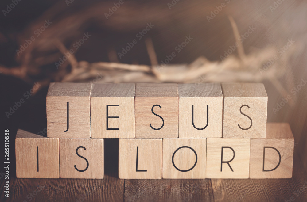 jesus-is-lord-spelled-in-blocks-with-the-crown-of-thorns-stock-photo