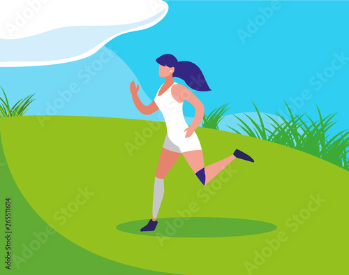 athletic woman running in the camp
