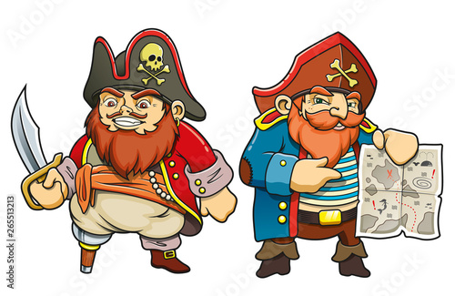Colored cartoon sea pirates vector illustration set
