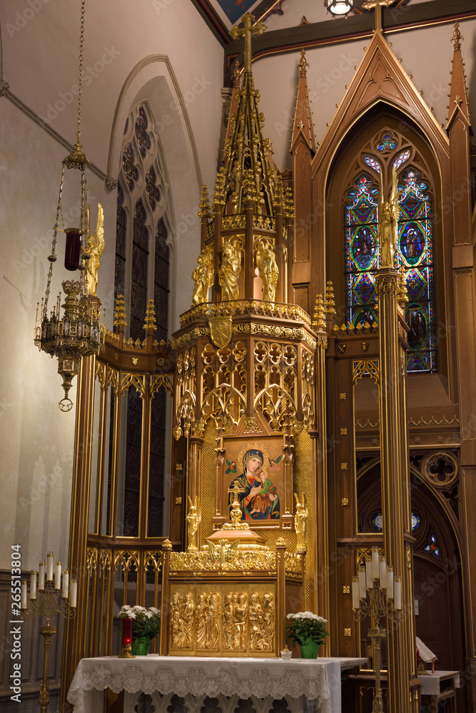 Renovated gold Tabernacle with Marian icon in St Michael's Cathedral Toronto