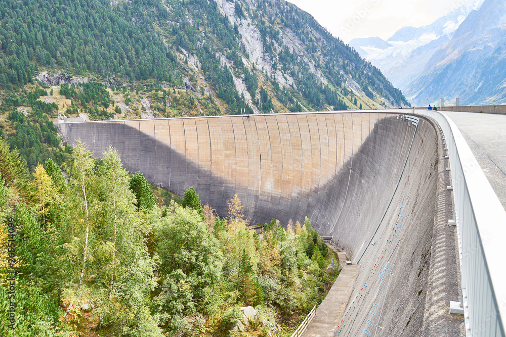 Dam with big lake in austrian Alps / Reservoir 