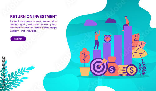 Return on investment illustration concept with character. Template for, banner, presentation, social media, poster, advertising, promotion