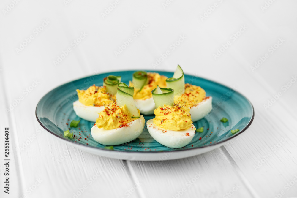 Stuffed eggs. The concept of food, breakfast, catering. Stuffed eggs. The concept of food, breakfast, catering.