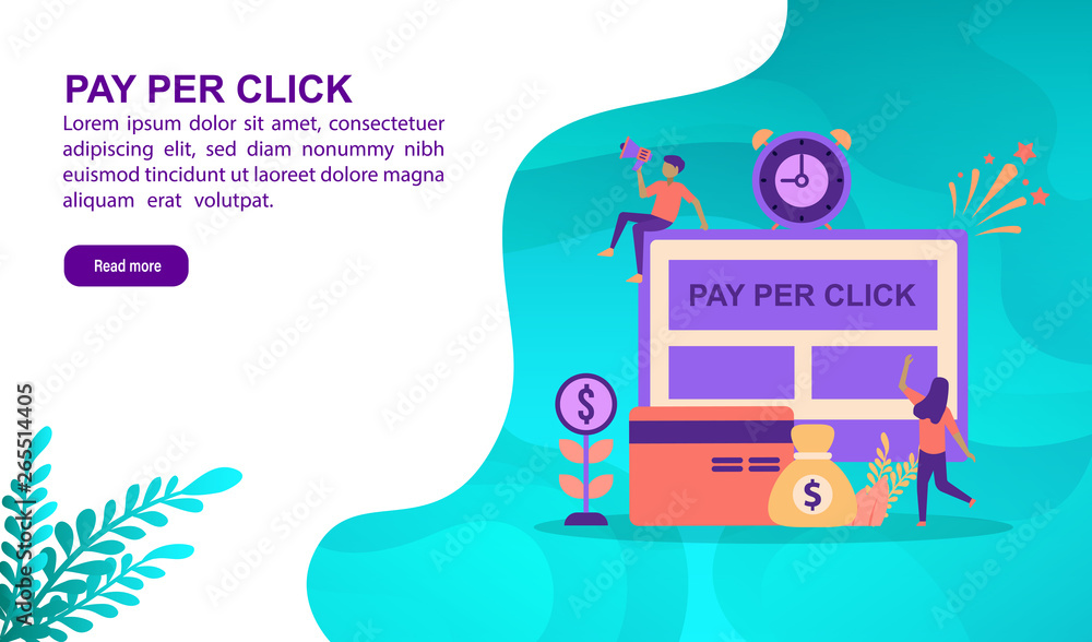 Pay per click illustration concept with character. Template for, banner, presentation, social media, poster, advertising, promotion Pay per click illustration concept with character. Template for, banner, presentation, social media, poster, advertising, promotion