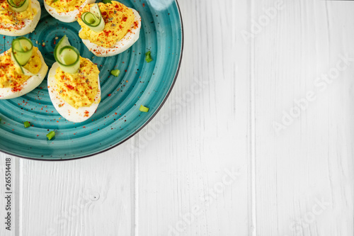 Stuffed eggs. The concept of food, breakfast, catering.
