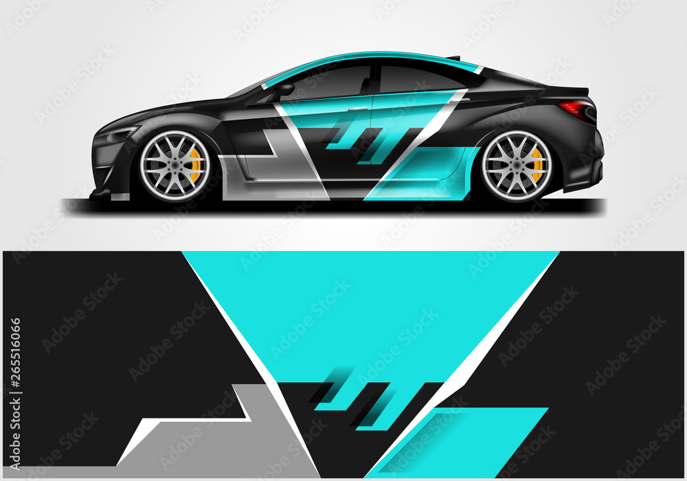 Car wrap decal rally design vector. Graphic abstract background designs for vehicle 