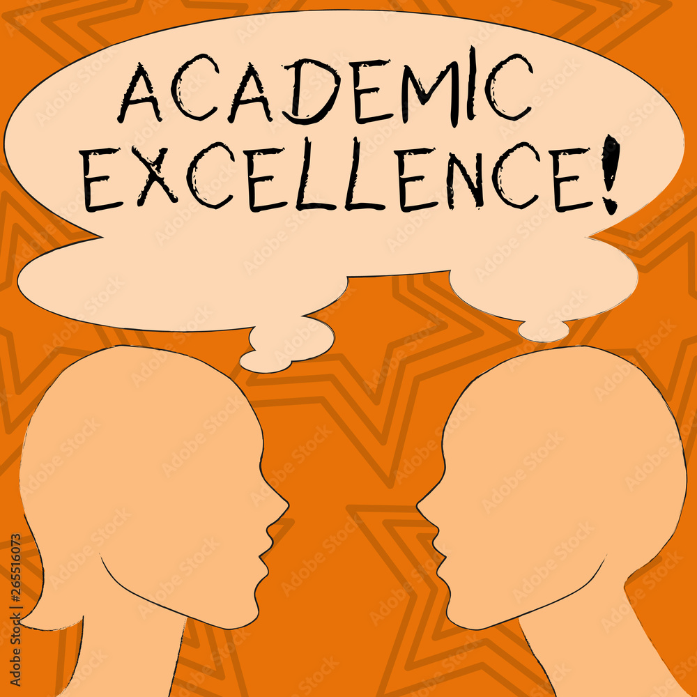 Writing note showing Academic Excellence. Business concept for Achieving high grades and superior perforanalysisce Silhouette Sideview Profile of Man and Woman Thought Bubble