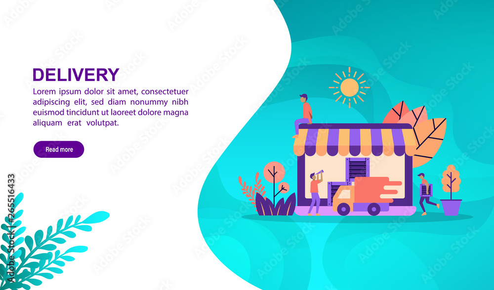 Delivery illustration concept with character. Template for, banner, presentation, social media, poster, advertising, promotion
