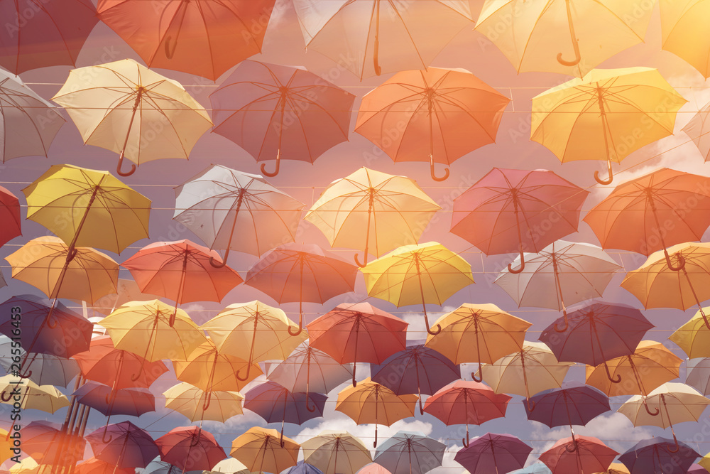 wallpaper with umbrellas in clear blue sky