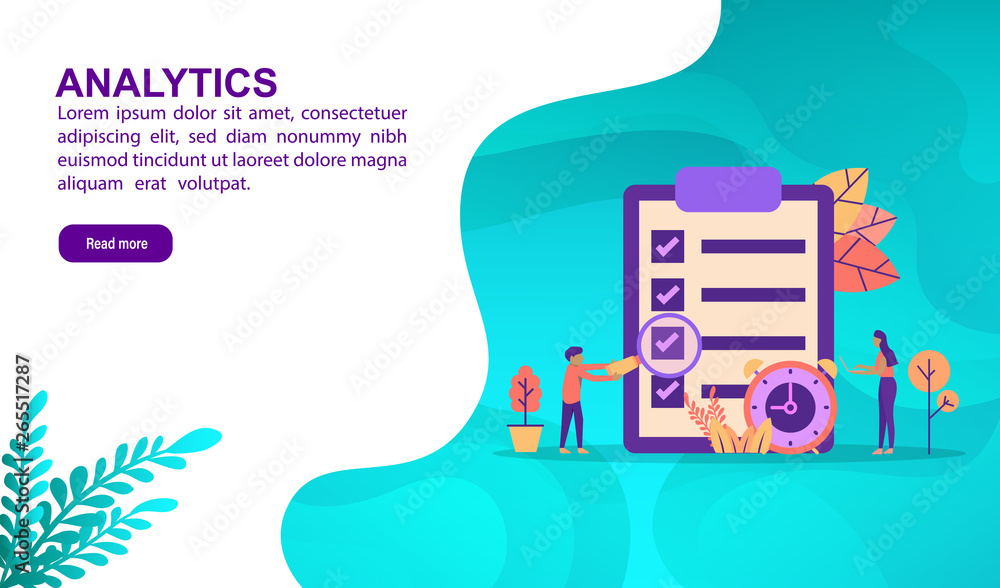 Analytics illustration concept with character. Template for, banner, presentation, social media, poster, advertising, promotion