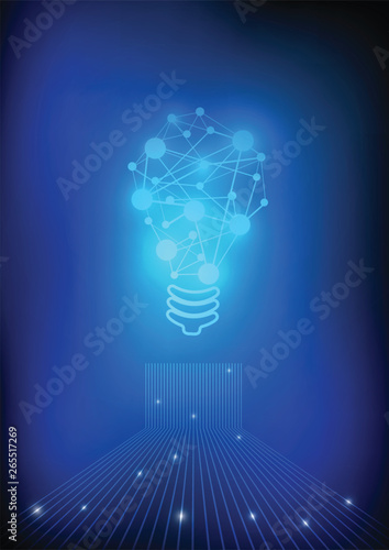 Vector : Electronic circuit with network lightbulb on blue background