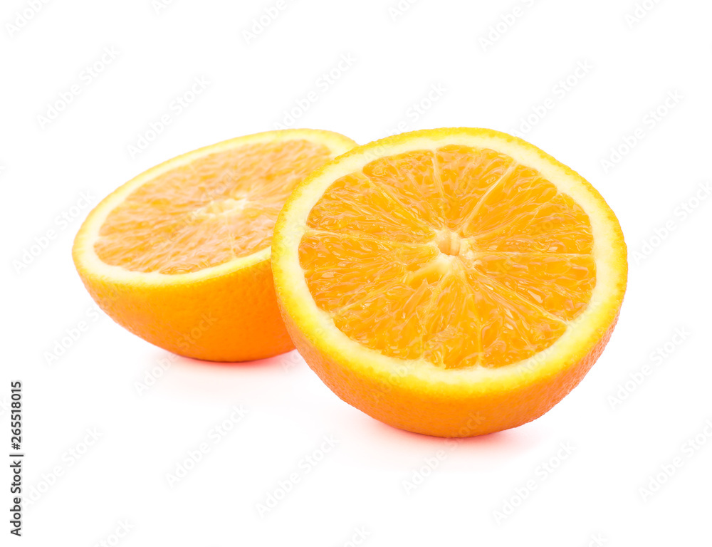 Orange halves isolated on white background. Citrus food