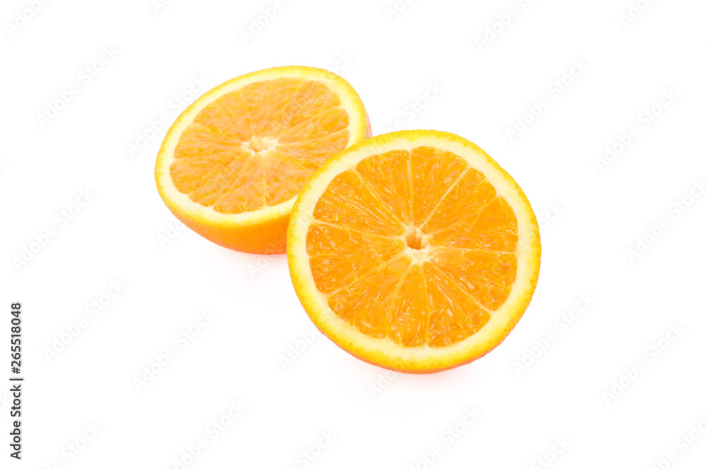 Orange halves isolated on white background. Citrus food Orange halves isolated on white background. Citrus food