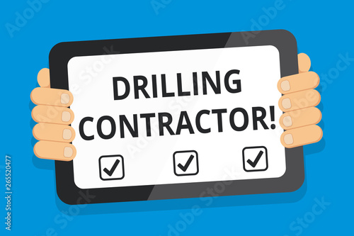 Word writing text Drilling Contractor. Business photo showcasing contract their services mainly for drilling wells Color Tablet Smartphone with Blank Screen Handheld from the Back of Gadget