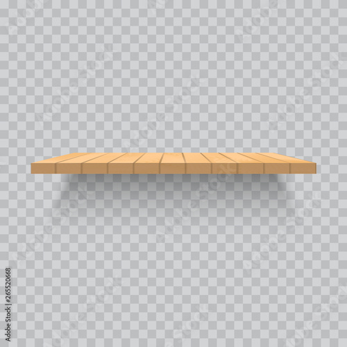 Brown wooden shelve on transparent background. Vector.