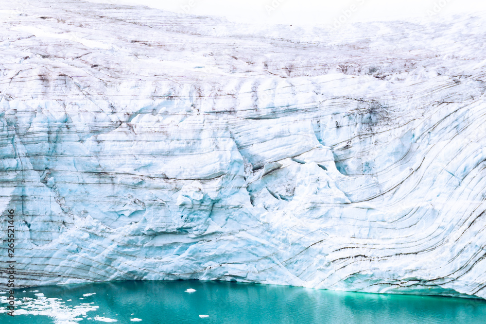Glaciers of polar caps of the Earth. Ice Wall of sheet glacier (Ice front, zone of ablation