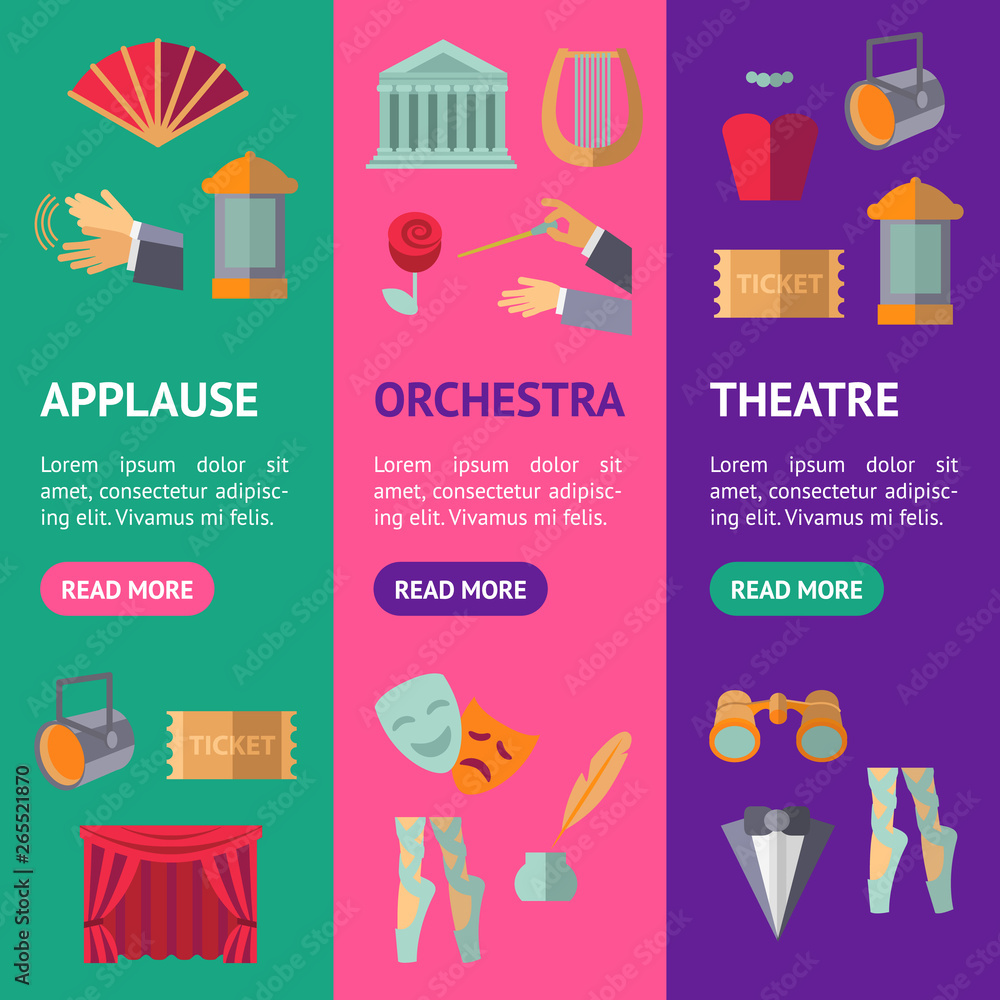 Cartoon Theatre Acting Performance Banner Vecrtical Set. Vector Cartoon Theatre Acting Performance Banner Vecrtical Set. Vector