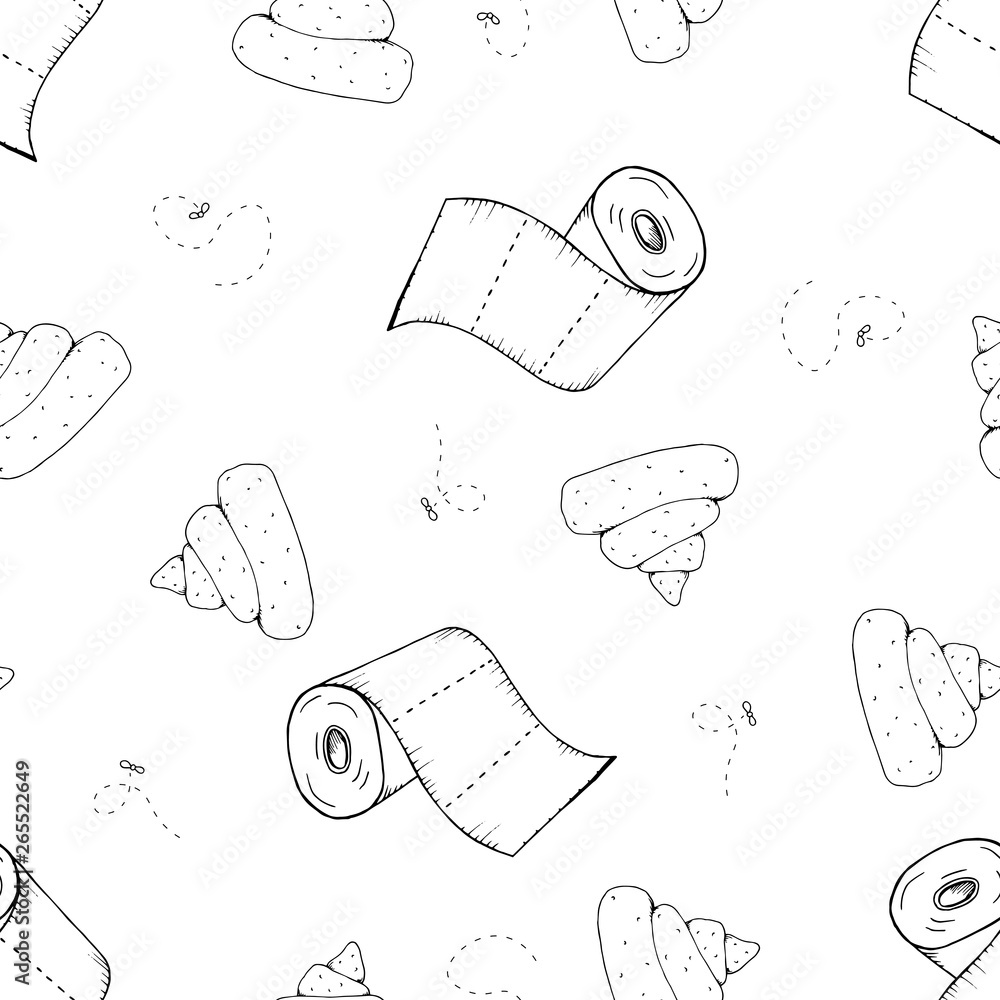 Vector illustration of poop and paper. Toilet paper, fly, poop. Hand  drawing. Seamless pattern. Stock Vector | Adobe Stock
