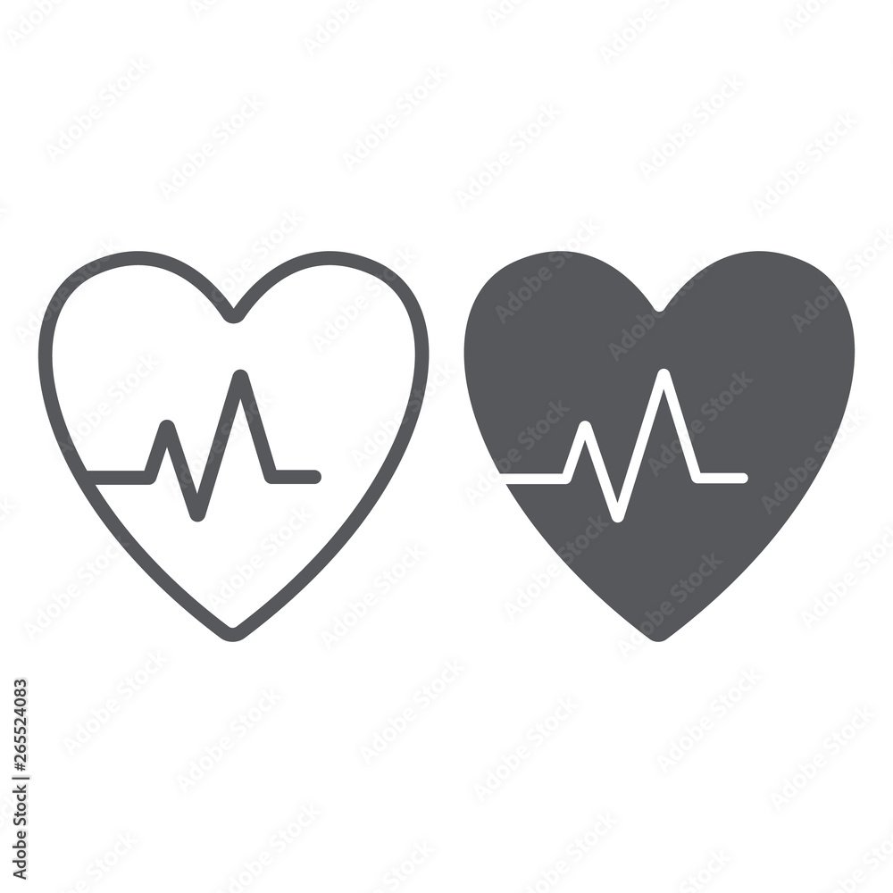 Heartbeat line and glyph icon, cardiogram and heart, pulse sign, vector graphics, a linear pattern on a white background. Heartbeat line and glyph icon, cardiogram and heart, pulse sign, vector graphics, a linear pattern on a white background.