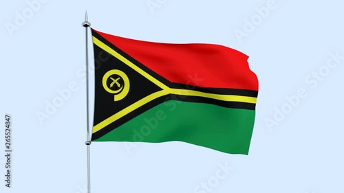 Flag of the country   Vanuatu  flutters against the blue sky. 3D rendering