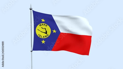 Flag of the country    Wake Island  flutters against the blue sky. 3D rendering